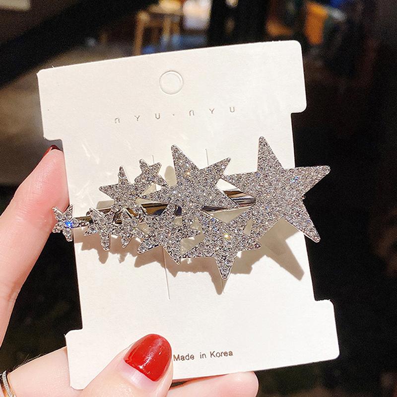 Rhinestone Pentagram Hair Clips Women Styling Hair Clips Glitter Shiny Hairpins