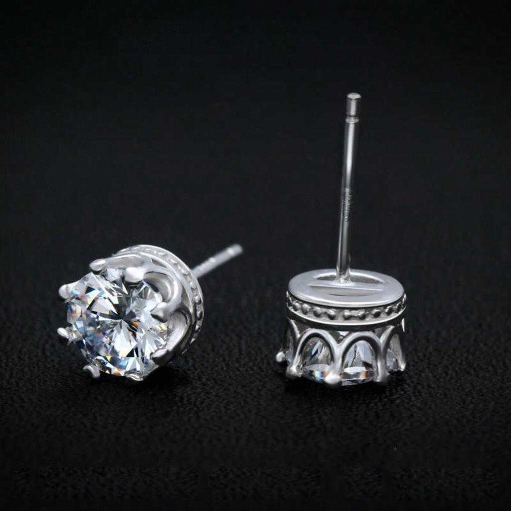 1pc Simple Crown Earrings, Light Luxury Synthetic Zircon Earrings