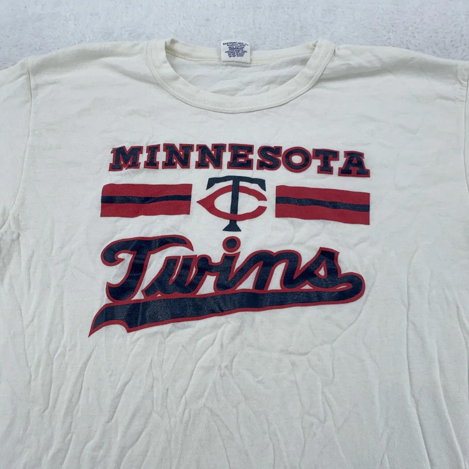 VINTAGE Minnesota Twins Shirt Mens Medium White MLB Baseball 100% Cotton USA 90s L