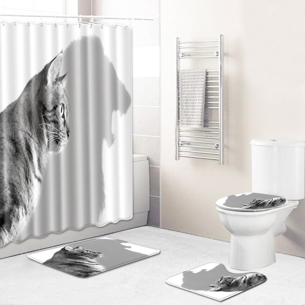 Animal Shower Curtain Floor Mat Combination Four-Piece Set Bathroom Toilet Carpet Shower Room Mat Foot Mat