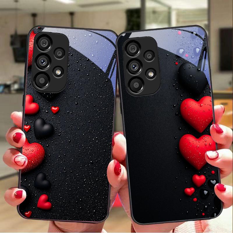 Rote Und Schwarze Herzen Für Samsung Galaxy S10 S20 Plus S21 FE S22 S23 S24 FE S25 Ultra Schwarz Gehärtetes Glas Handyhülle Hartschale