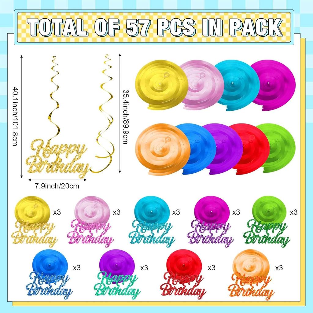 Faccito 30 Pcs Happy Birthday Hanging Swirl Decorations Happy Birthday Glitter Hanging Ornaments for Party Supplies Decor