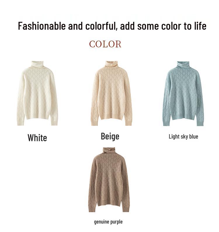Women's Pure Cashmere High Neck Crochet Knit Sweater