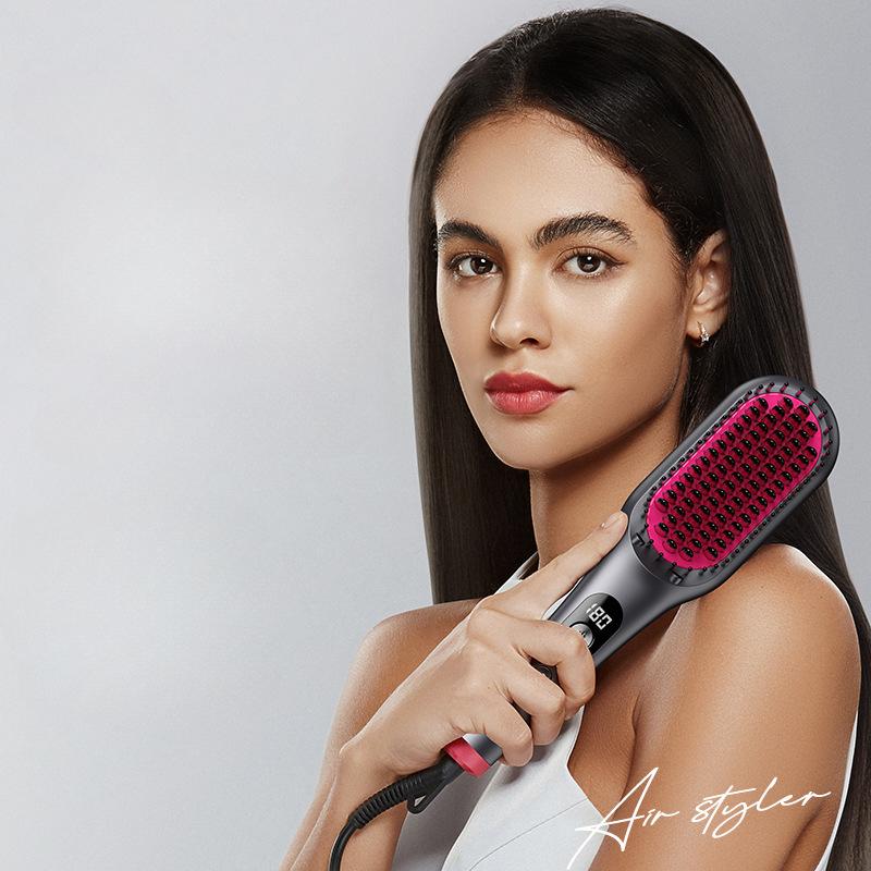 Elektrisk Hot Comb Multifunksjonell rett hår Rettetang Kam Negative Ion Anti-Skalling Styling Verktøy Rettebørste