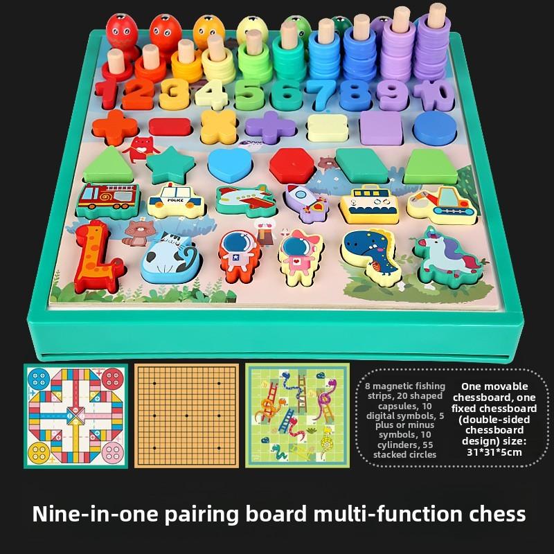 9in1 Wooden Matching Board Multi Functional Chess For Cognitive Preschoolers