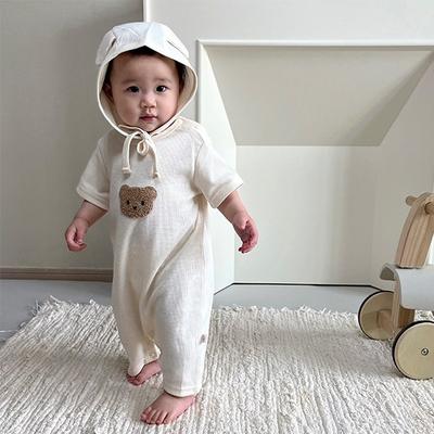 MK Back Pocket Bear Short Sleeve Waffle Worker Clothes + Bonnet Size Space Suit (73), Hat (48 ~ 52cm Around Your Head), Korea Best Childrens Clothes