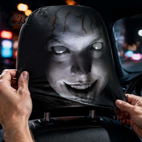 Maniche Copri Poggiatesta Elastiche Traspiranti 4 Pezzi Copri Auto di Halloween, Faccia di Fantasma Spaventosa Decorazioni Tema Horror Protettore, Decorazione Auto Universale