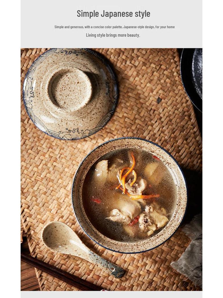 Underglaze Ceramic Bowl for Noodles, Soup, Stew, & Baked Rice - Ideal for Dorms & Restaurants