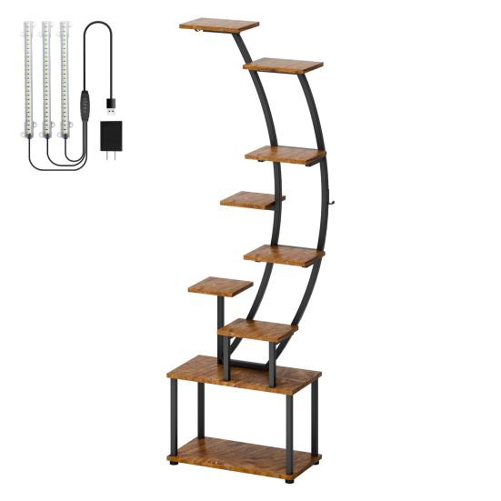 Indoor Plant Stand 155CM Tall with Grow Lights, 9 Tiered Shelf, Metal 155cm Large Holder Shelf Display Rack Holder, Half-Moon Flower for Living Room