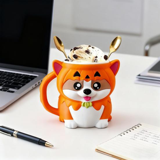 Corgi Ice Cream Pint Holder with Pumpkin Hoodie Insulated Sleeves Cover Cooler Adorable Dog-Themed Ice Cream Pint Containers for Beer Soda Dessert