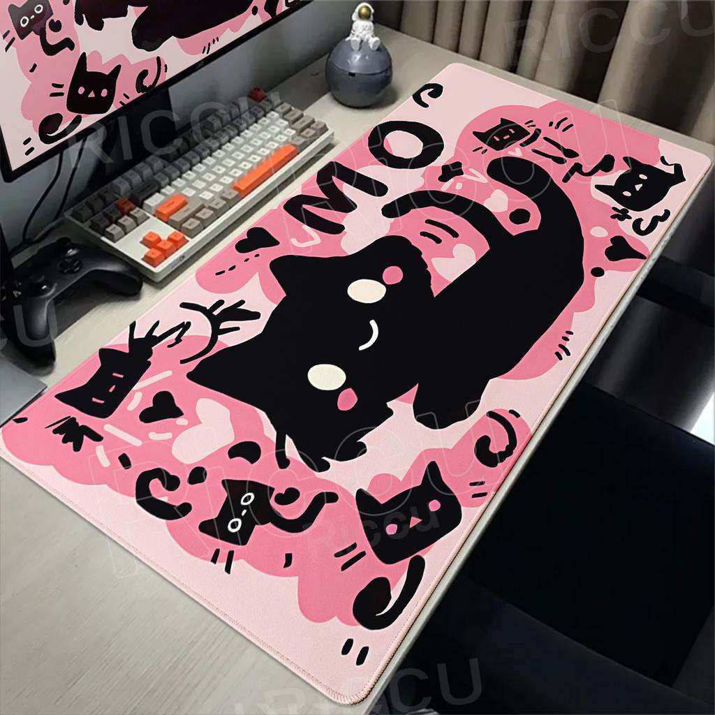 Black Cat Mouse Pad XXL Cute Lucky Cat Gamer Rubber Mousepad Pc Gaming Anime Keyboard Expansion Pad Non-slip Office Accessories