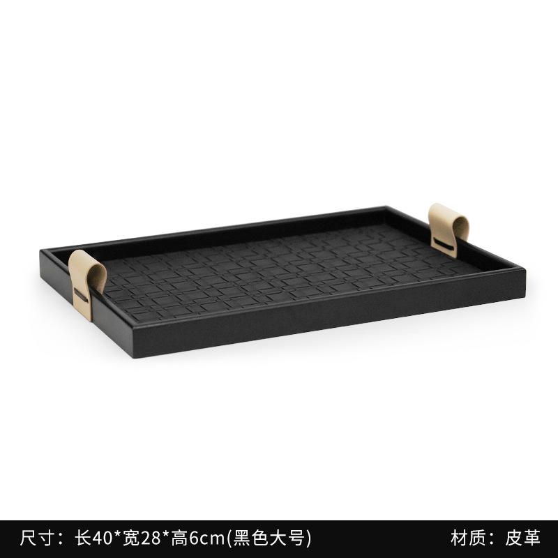Woven Pattern Black Leather Tray Beige Storage Tray Advanced Aromatherapy Storage Trays Home Living Room Coffee Table Decoration