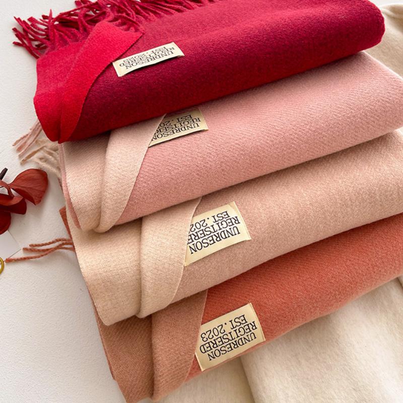 Double Sided Luxurious Color Block Scarf - Soft Cashmere Blend, Apricot and Coffee Color, Tassel Shawl, Windproof, Autumn Winter Warm