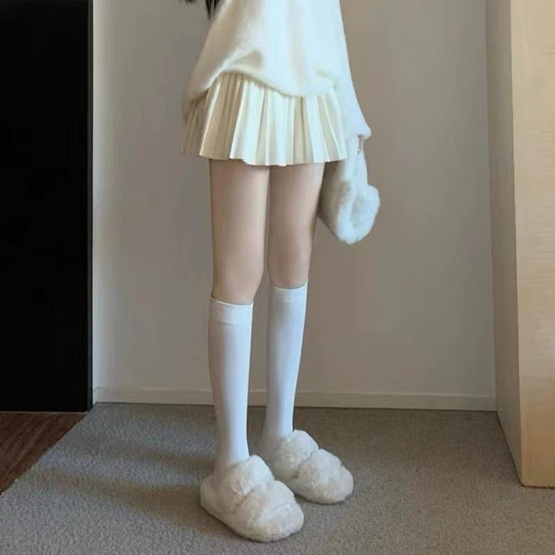 

Black and gray color matching knee socks women s autumn and winter vertical strip long tube splicing black high tube thigh socks thin stockings women/average size