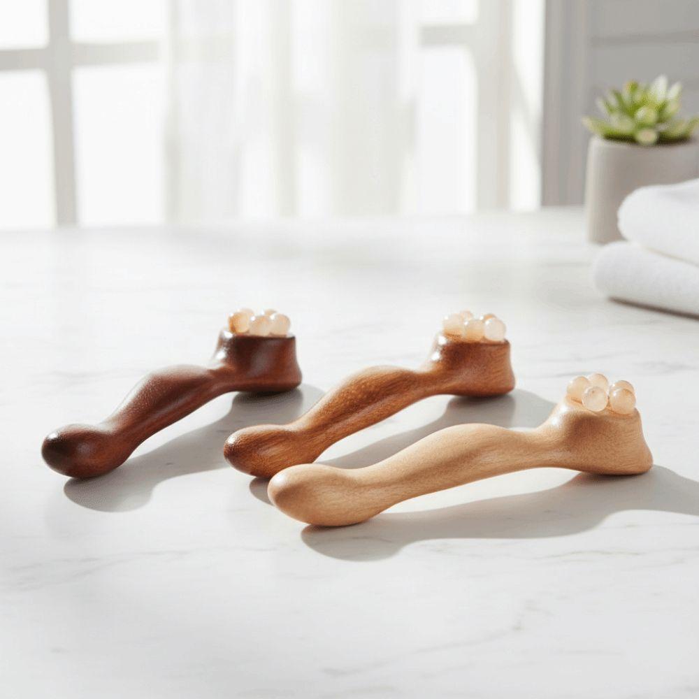 Five Beads Eye Massage Stick Sandalwood Handle Face Roller Massager Manual Massager  Eye Area