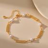 Elegant 18k Gold Plated Brass Pearl Anklet French Retro Geometric Foot Jewelry For Women