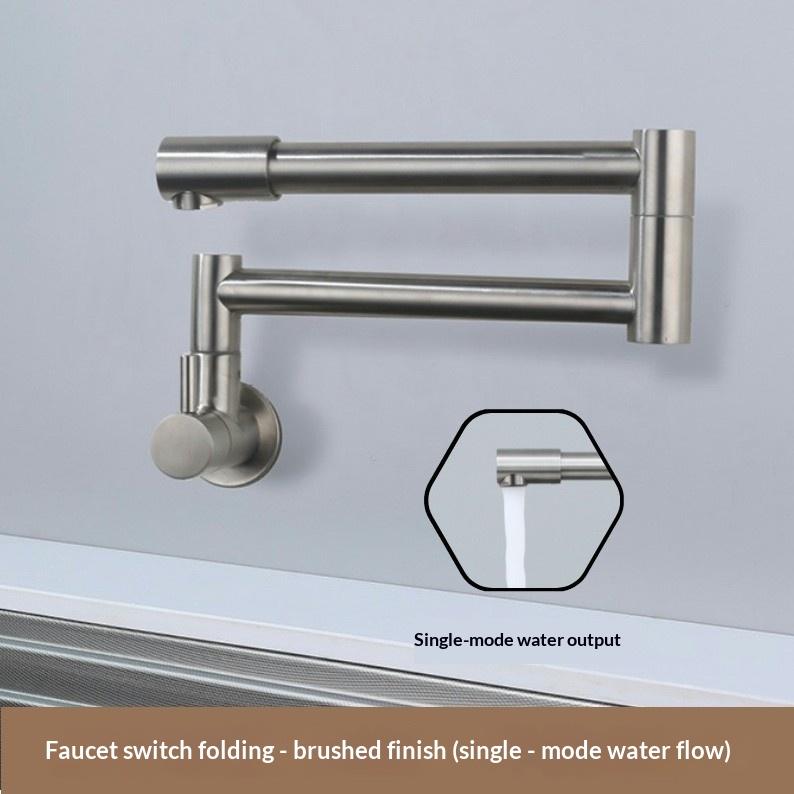 Folding Kitchen Faucet – Single Cold Wall Mounted Stainless Steel Swivel Tap, Extendable Swing Rotatable Waterfall  for Sink