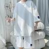 Men's Trendy Summer Jacquard Sport Outfit: Casual Two-Piece Set with Short Sleeves and Shorts