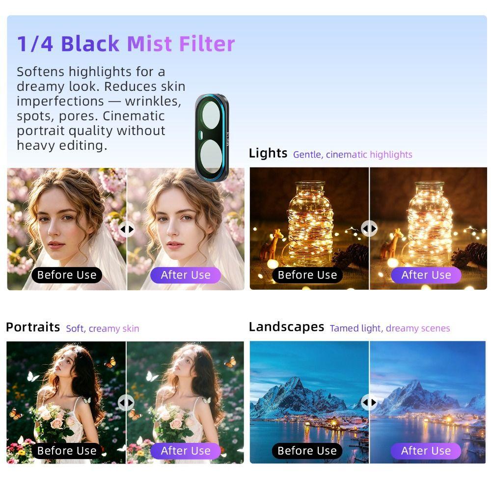 Optical Glass Magnetic Lens Filters Adjustable ND2-32 1/4 Black Mist Filters Kit CPL Lens Protector for Insta360 Luna Ultra