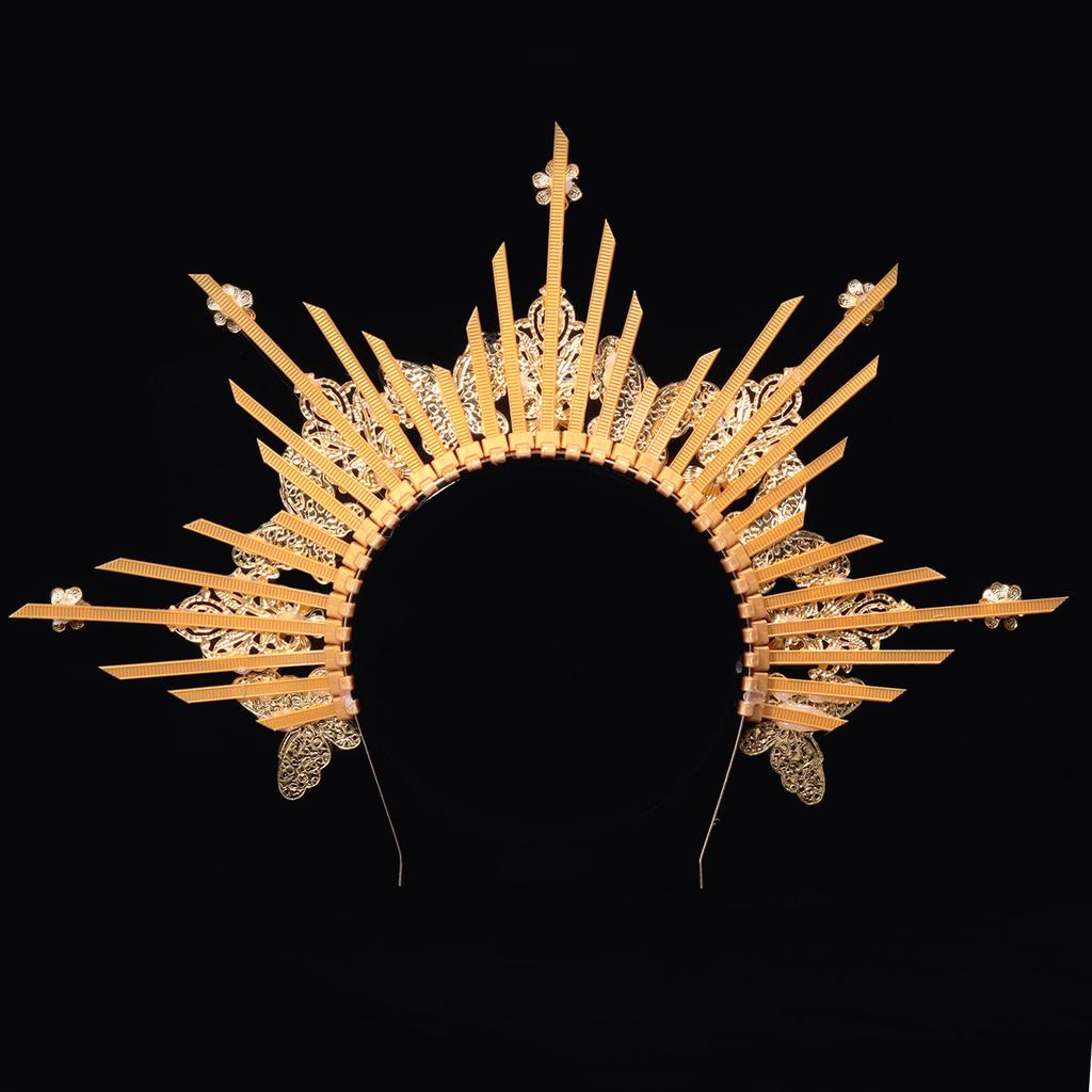 Women Crown Halo Headpiece Wedding Headwear Cosplay Girls Sun Goddess Pearl Halloween Carnival Party Headdress Costume Props