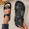 Damenschuhe  Neue Schnallenriemen für Damen-Sandalen Modische Peeptoe-Freizeitsandalen Neue runde Zehenpartie Flache Sandalen