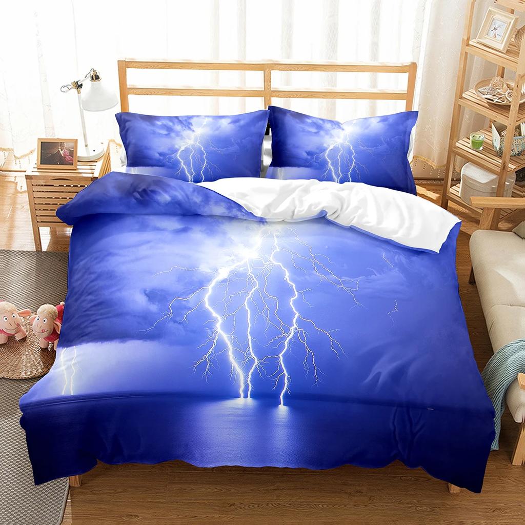 Lightning Duvet Cover Set King Queen Single Size Washed Cotton Comforter Cover For Kids Teens Adults Bedding Set With Pillowcase