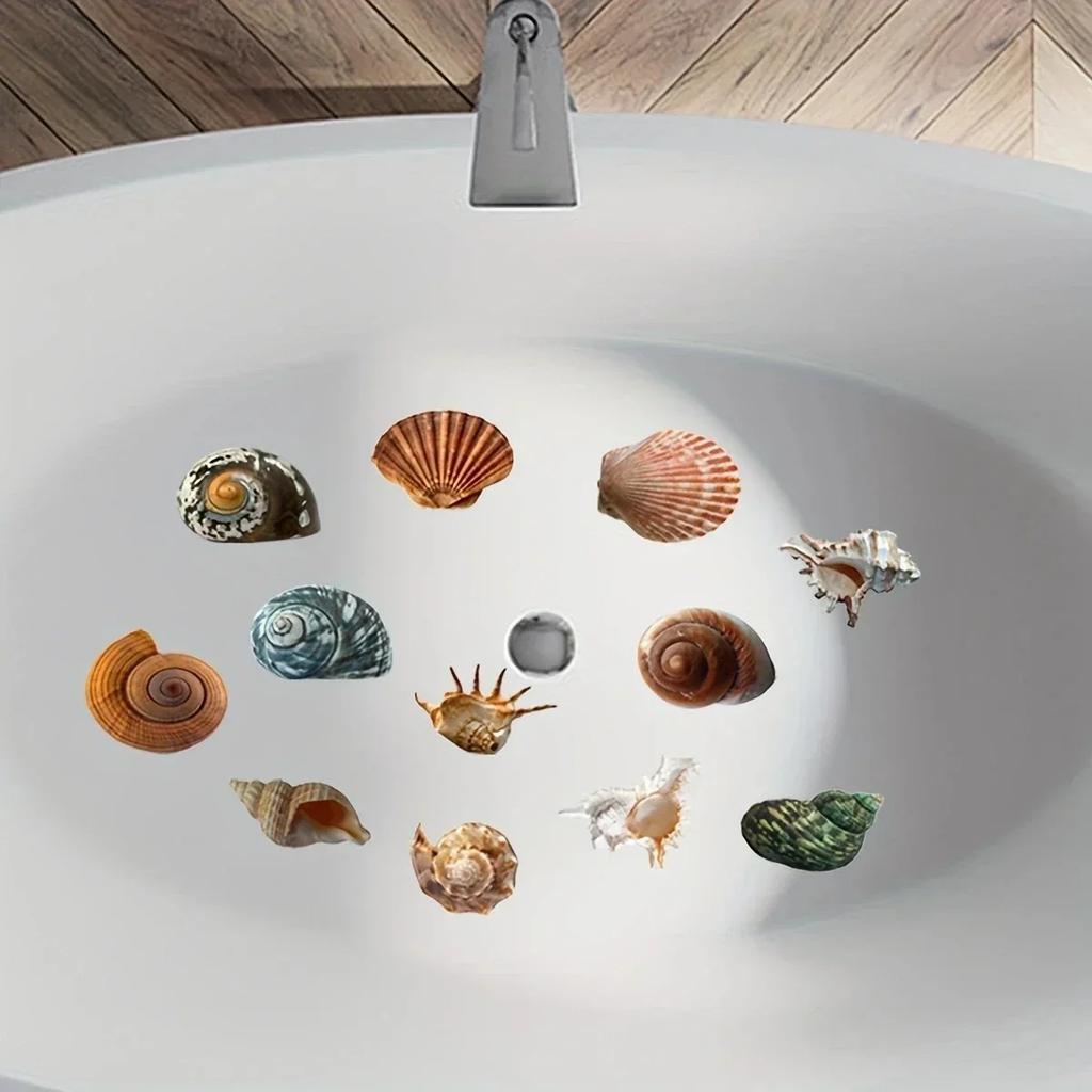 1 Set of 6 Anti Slip Bathtub Stickers - Beach Shell Conch Pattern Stickers, Bathroom Floor Waterproof Frosted Bathtub Stickers