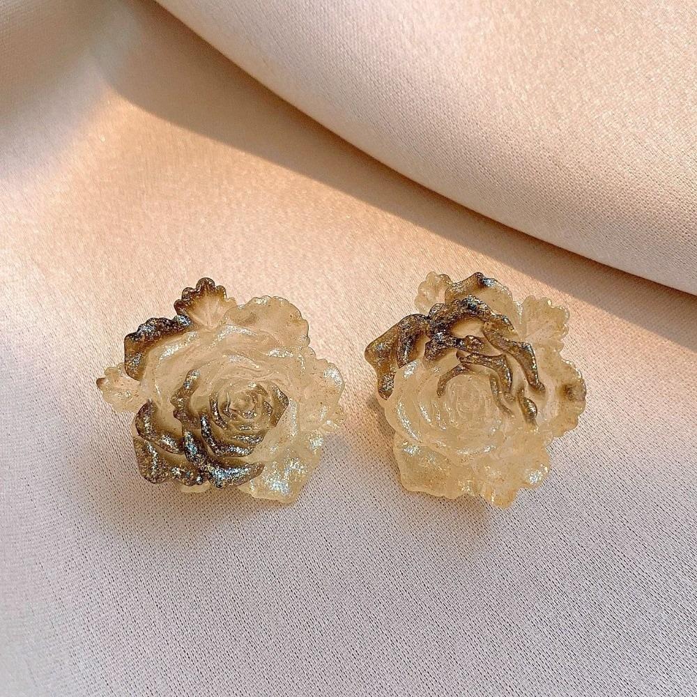 Gradient Color Flower Earrings Resin Women Earrings Vintage Floral Stud Earrings  Girls