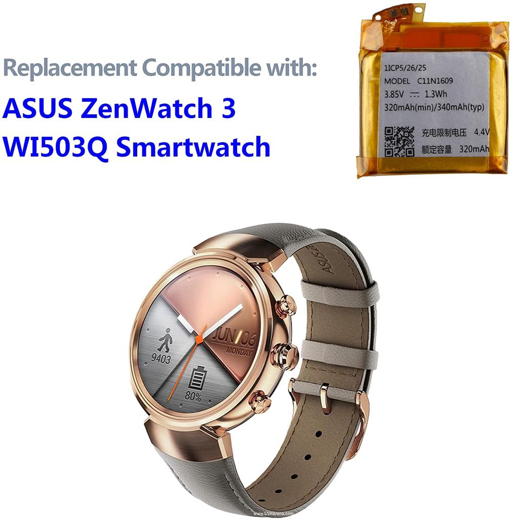 Batteria di ricambio compatibile con ASUS ZenWatch 3 (WI503Q) Smartwatch C11N1609 con kit di attrezzi