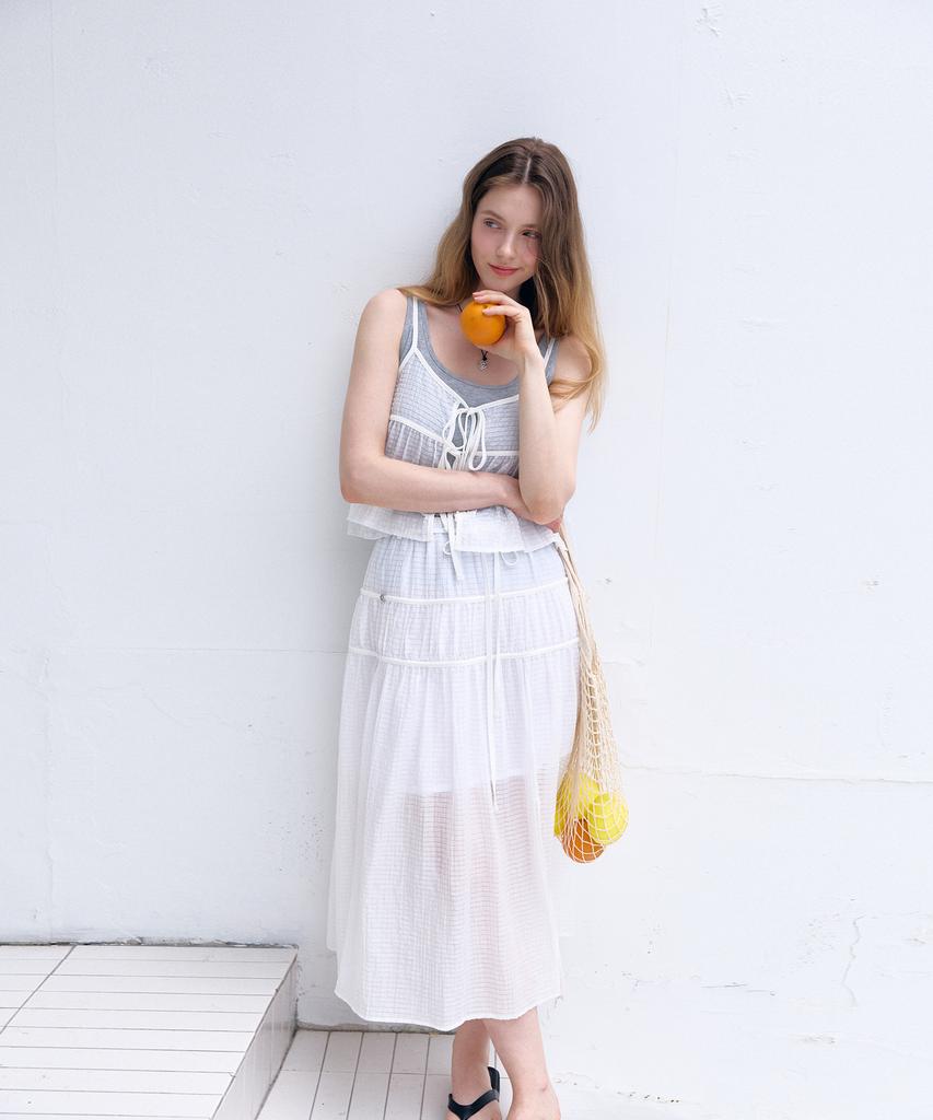 BRILLEMONTHS Frill See-Through Tiered Skirt [White]