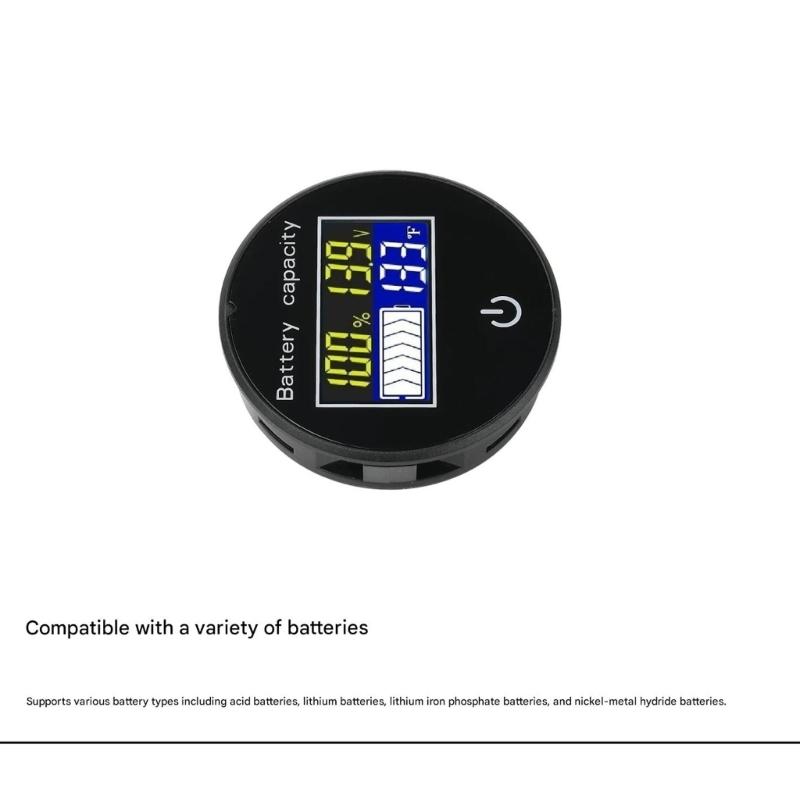 10-100V Circular LCD Digital Multifunction Touch Switcher Battery Voltage Charge Level Display with Temperature Display