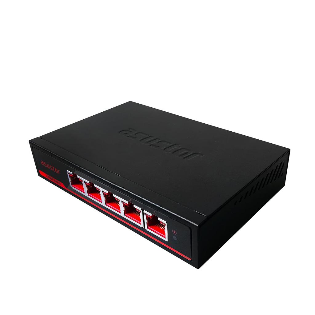 ASUSTOR Switching Hub Metallgehäuse Keine Einstellungen erforderlich Wandmontageunterstützung ASW205T 5-Port 2.5GbE 2.5Gbps