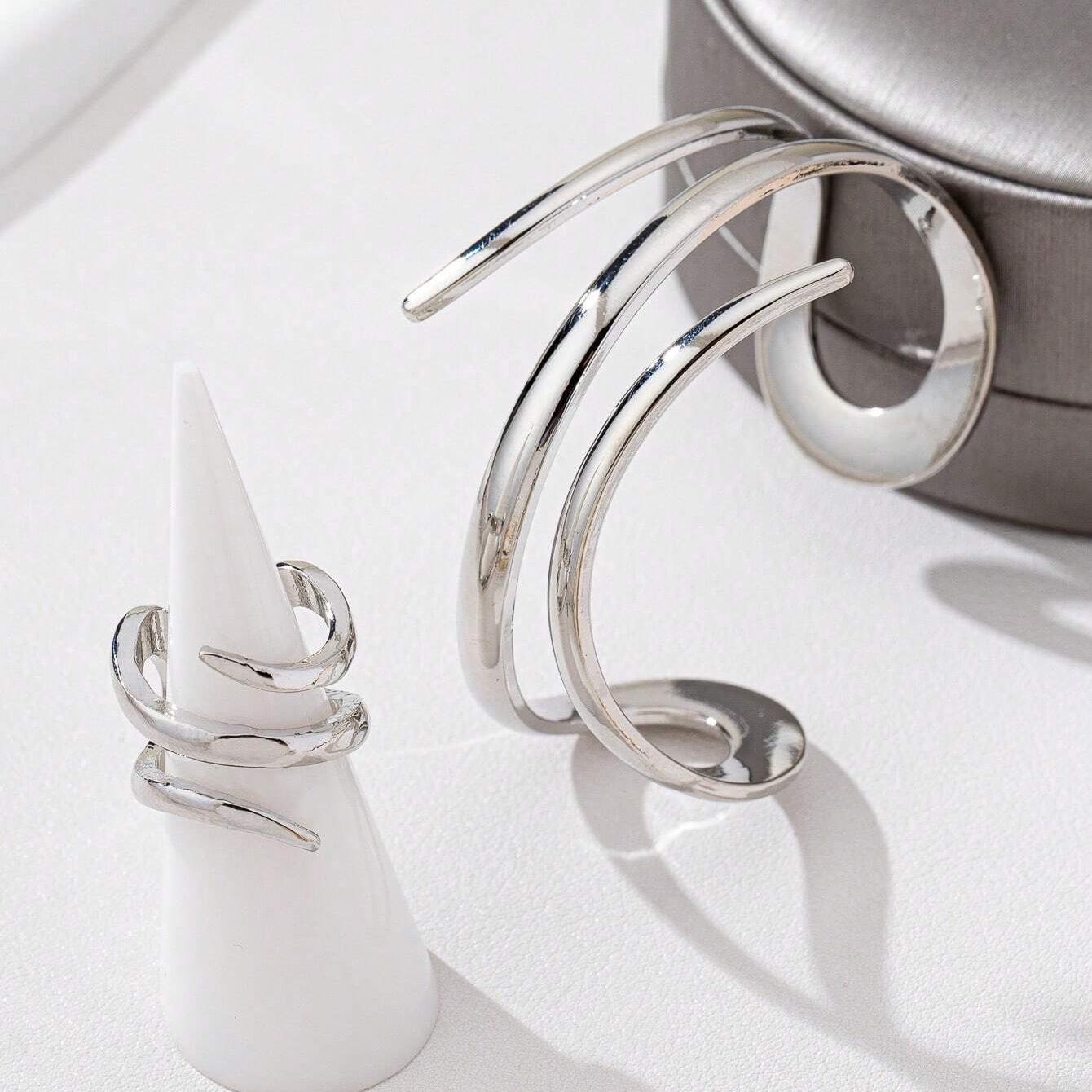 

Спиральный полый широкий браслет-кольцо из сплава для женщин