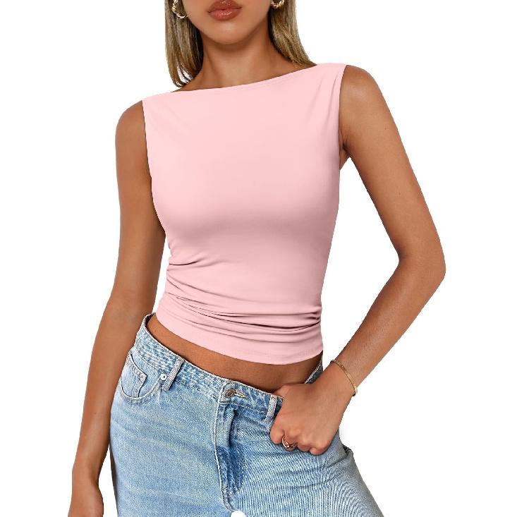 

Новый свободный многоцветный универсальный модный элегантный топ для поездок на работу на весну и лето безрукавка майка жилет для женщин XL розовый