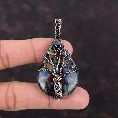 Multi Fire Labradorite Pendant Tree Of Life Pendant Copper Wire Wrapped Pendant Handmade Gemstone Pendant Copper Wire Wrap Jewelry For Gift