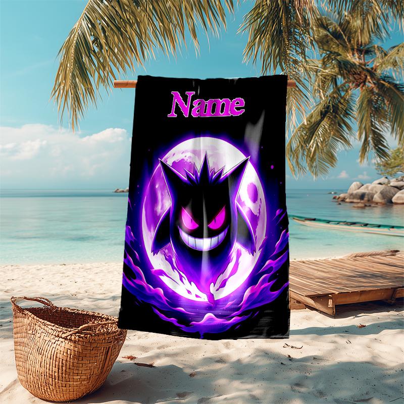 Personalized customized proof beach towel with Pokémon Gengar pattern - soft, absorbent,quick-drying,perfect swimming,camping&bathing