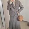 Chic Herringbone Wool Short Coat and Pleated Skirt Set for Women