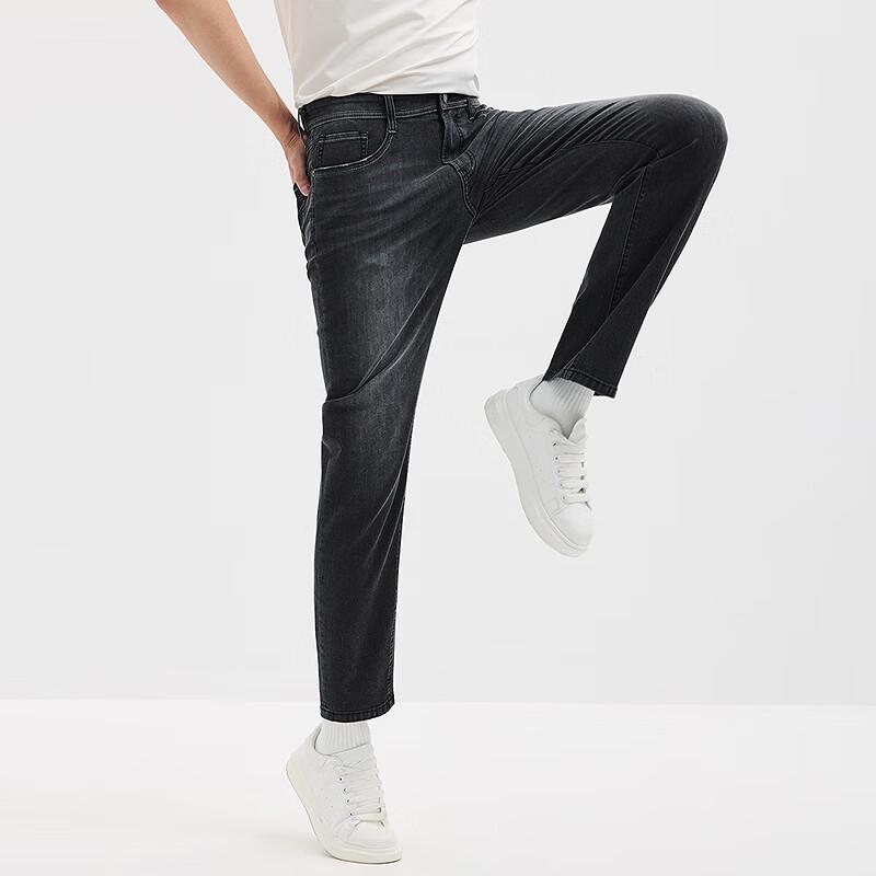 SEPTWOLVES Salt-Washed Soft Black Denim Long Pants