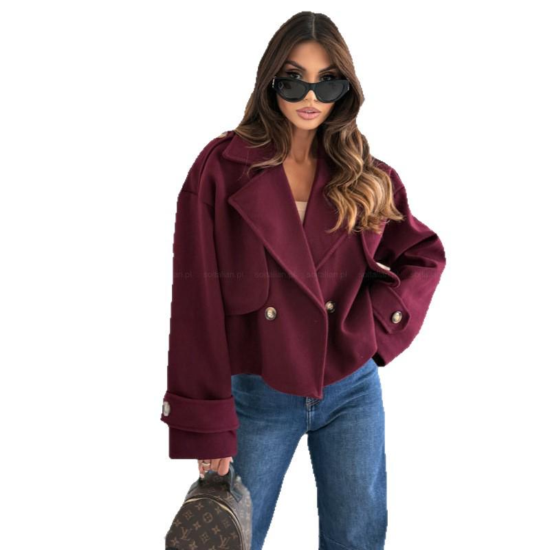 Women's Solid Color Casual Loose Long Sleeve Woolen Overcoat