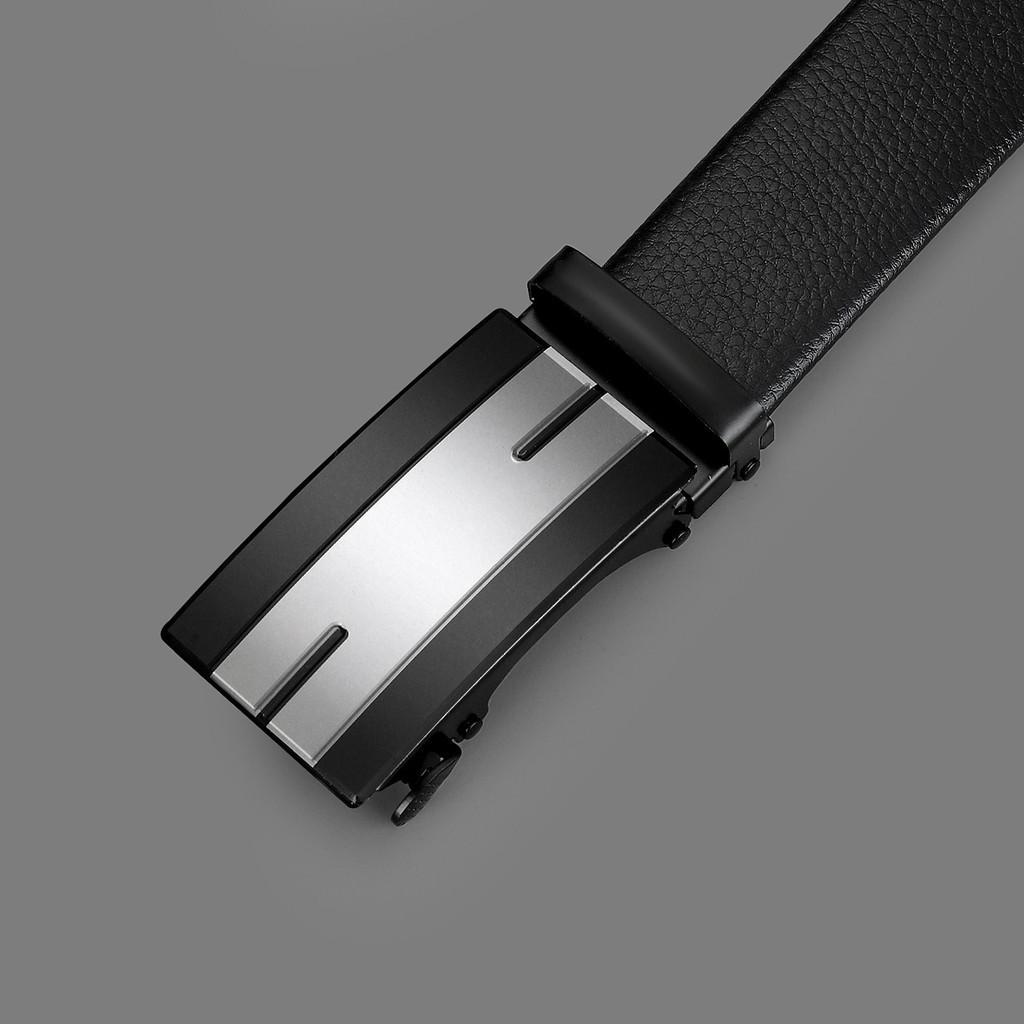 Fashionable Men's Automatic Buckle Belt Business Pu Leather Belt 125cm Black