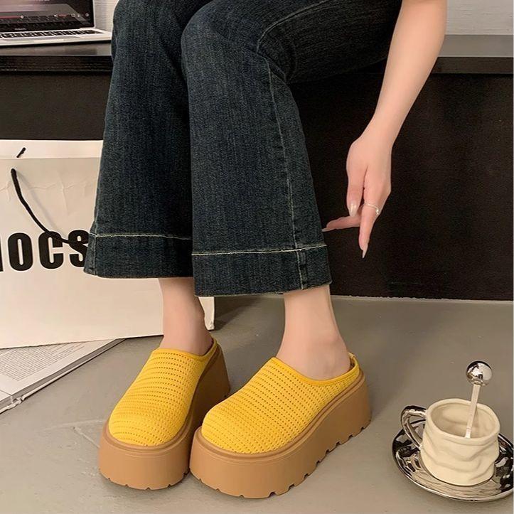 Thick bottom heightening lazy Boken slippers women's 2025 summer new Korean version fashion casual bag head half slippers outer wear