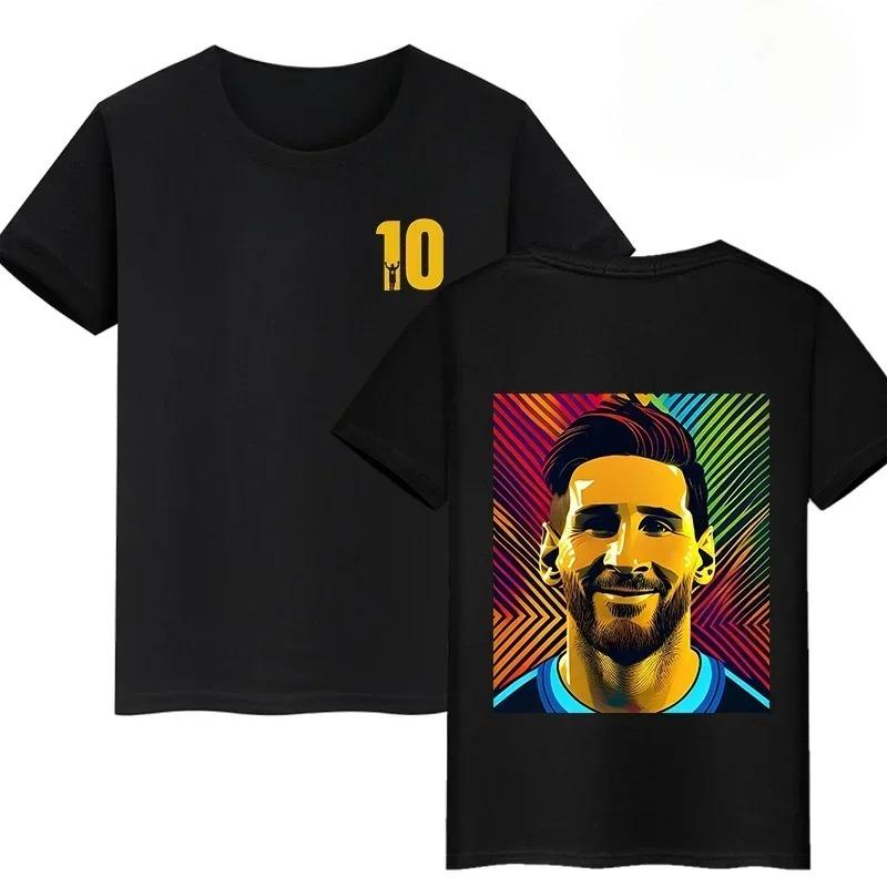 Lionel Messi #10 Double-Sided Print T-Shirt, Unisex Soccer Fan Streetwear Tee, 100% Cotton Casual Football Top