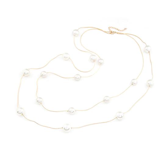 

Женская мода двойной слой сплава искусственный жемчуг декор свитер длинная цепочка ожерелье золотистый