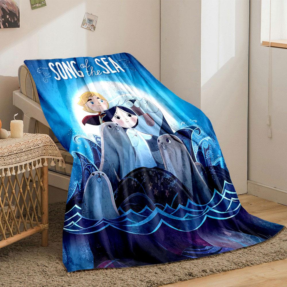 Two Kids Surrounded by Seals and Waves, Under a Glowing Circular Light. for All Seasons Blanket Lunch Break Throw Gift