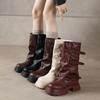 Retro Versatile Trend Fashion Thick Leg Boots 2025 Autumn New Cowboy Knight Boots Trousers Stacked Boots Women
