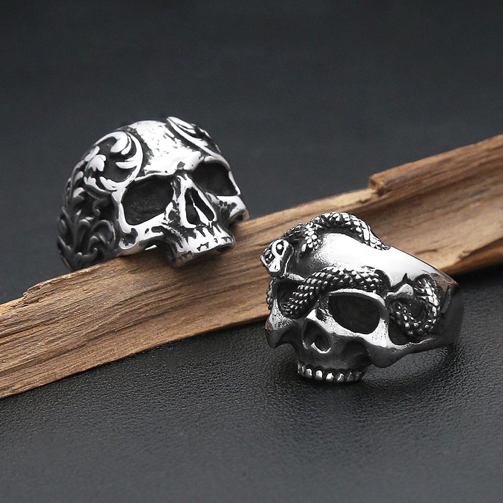 Vintage Gothic 316L Stainless Steel Skull Rings For Men Women Punk Hip Hop Motorcycle Band Jewelry Halloween Gifts