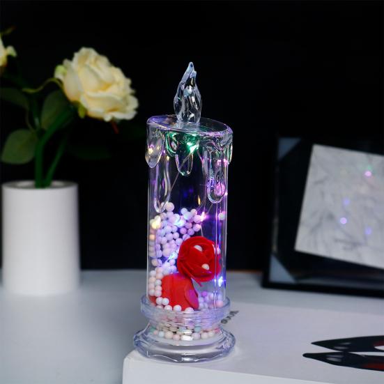 1Pc/2Pcs Eternal Flower Flameless Candles LED Flickering Pillar Candles Valentine's Day Night Light for Wedding Home Decor