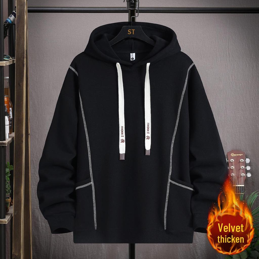 Gradient Color Block Hooded Sweatshirt for Boys, Junior High & High School Students - Plus Velvet, Thickened, Autumn/Winter Outerwear for Teens