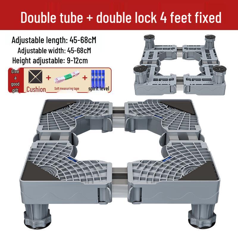 "Adjustable Gray Washing Machine Stand with Pulley Brake & Stainless Steel Pipe"