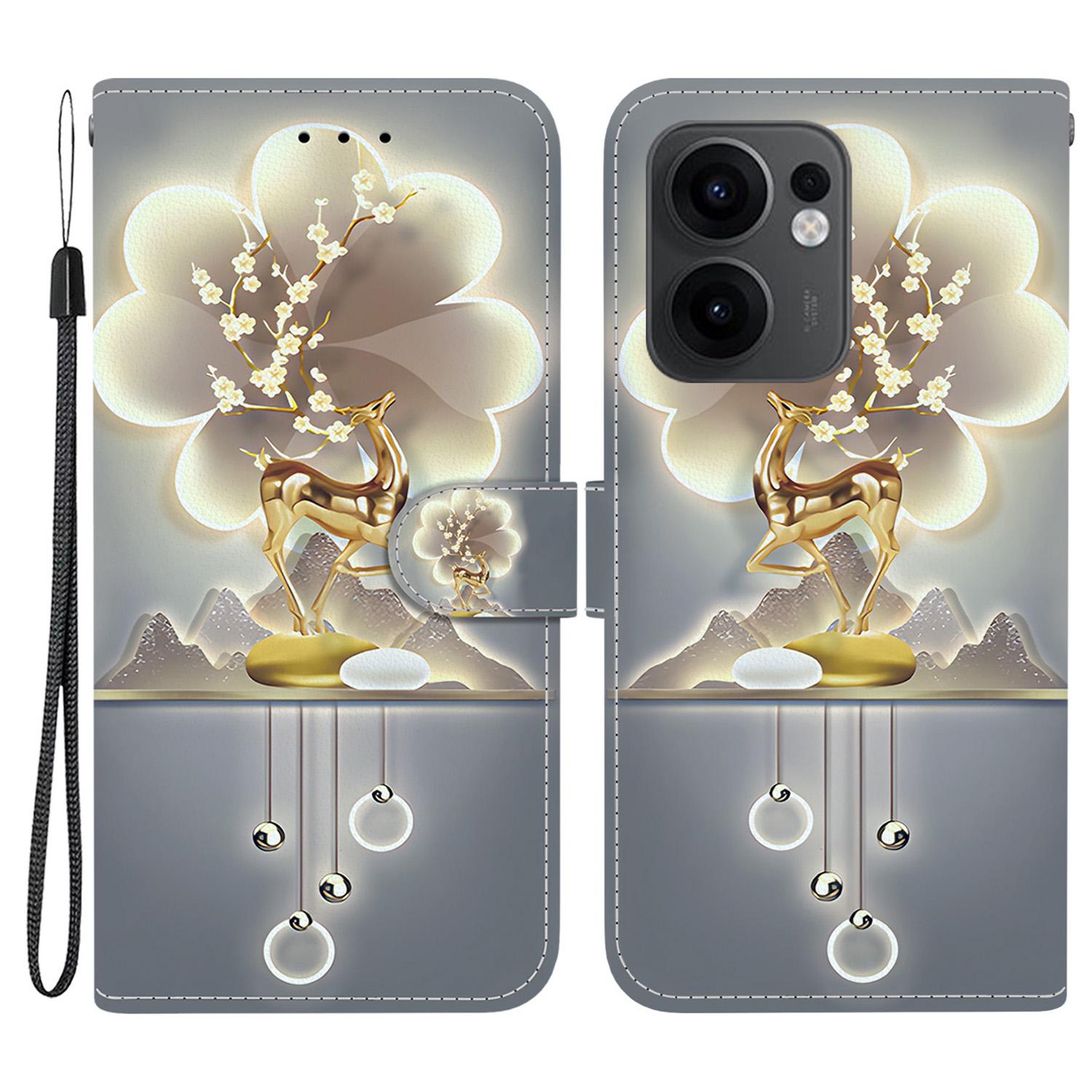 

For Oppo Reno13 F 5G Case Pattern Printing Anti-Drop Leather Flip Wallet Phone Cover with Lanyard Sika Deer